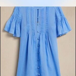 Banana Republic Sky Blue Button-Front Pintuck Ramie linen dress